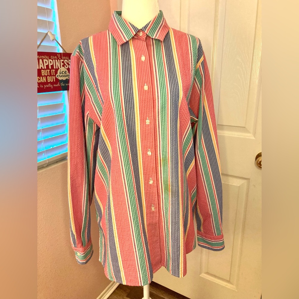 Size US 16 Women’s Button Down Long sleeve multicolor striped Shirt